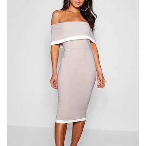 Boohoo OFF THE SHOULDER contrast midi dress